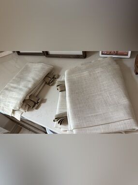 Neutral Linen-Look Panel Curtains with Tiebacks